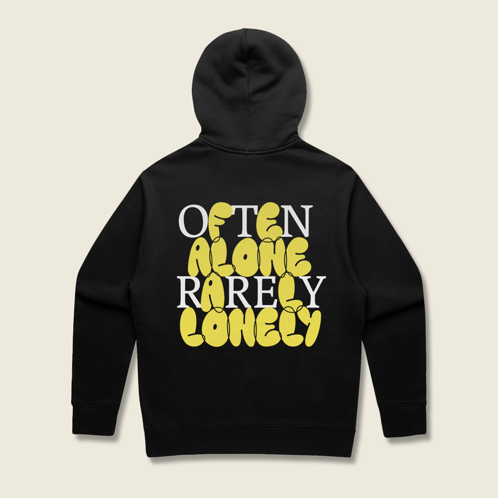 Often Alone Rarely Lonely Hoodie Back